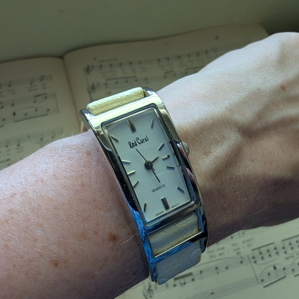 Men's Silver and Cream Watch